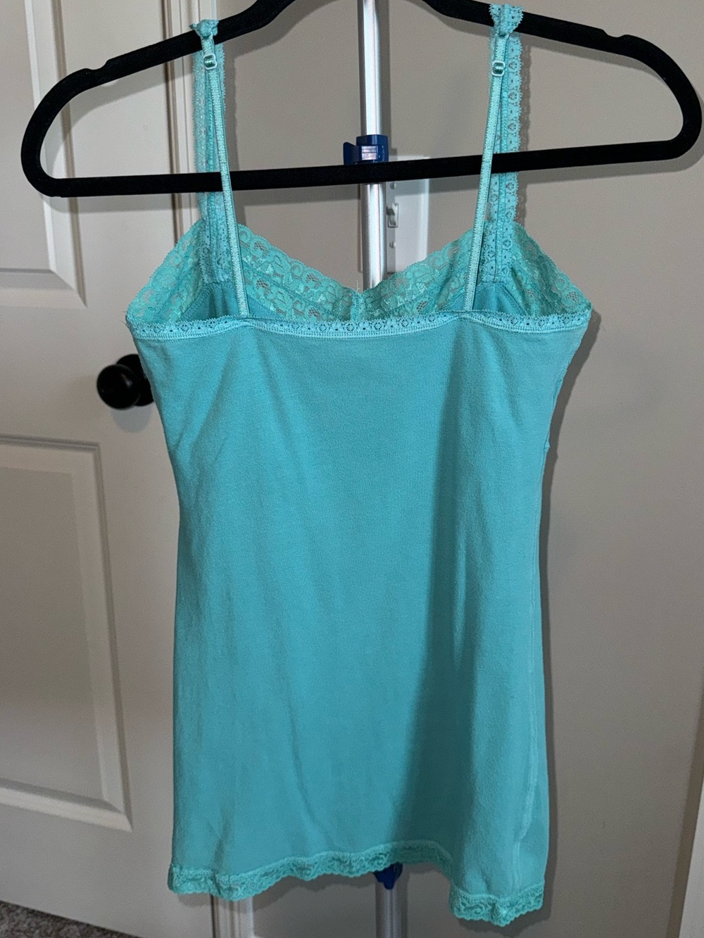 Y2K American Eagle Teal Lace Trim Camisole Built in Bra Cotton Blend M - Picture 4 of 8